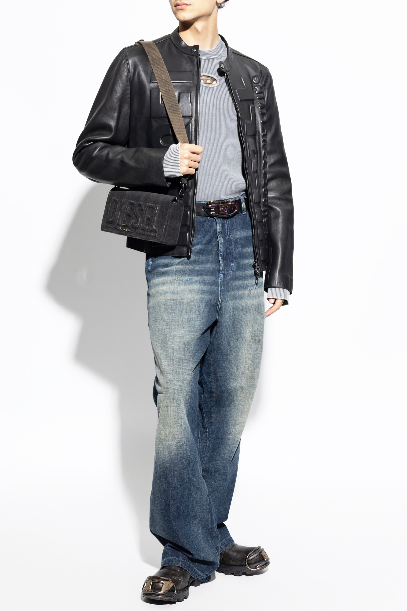 SchaferandweinerShops Tonga - Black Leather jacket Fleece L